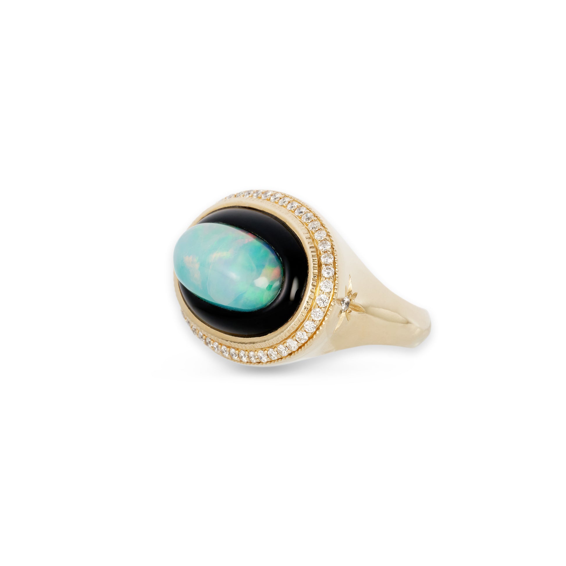 Pave Oval Onyx + Opal Diamond Starburst Ring