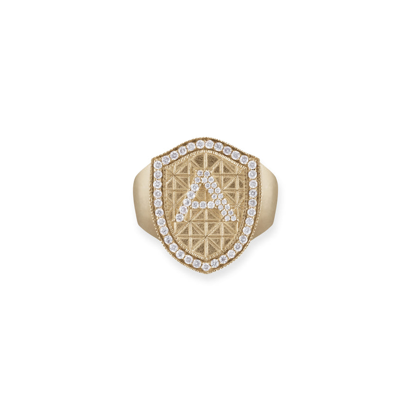 PAVE INITIAL GEOMETRIC SIGNET RING