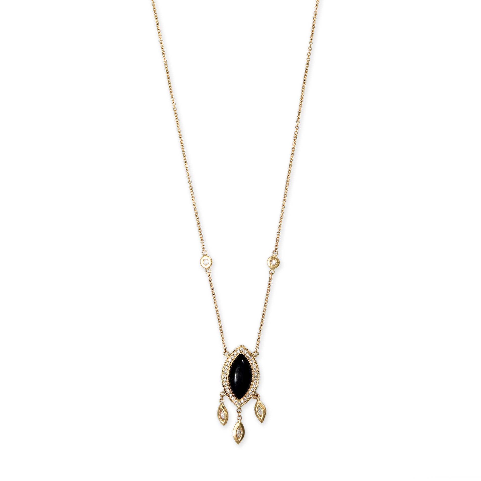 PAVE SMALL ONYX MARQUISE + MARQUISE DIAMOND SHAKER NECKLACE