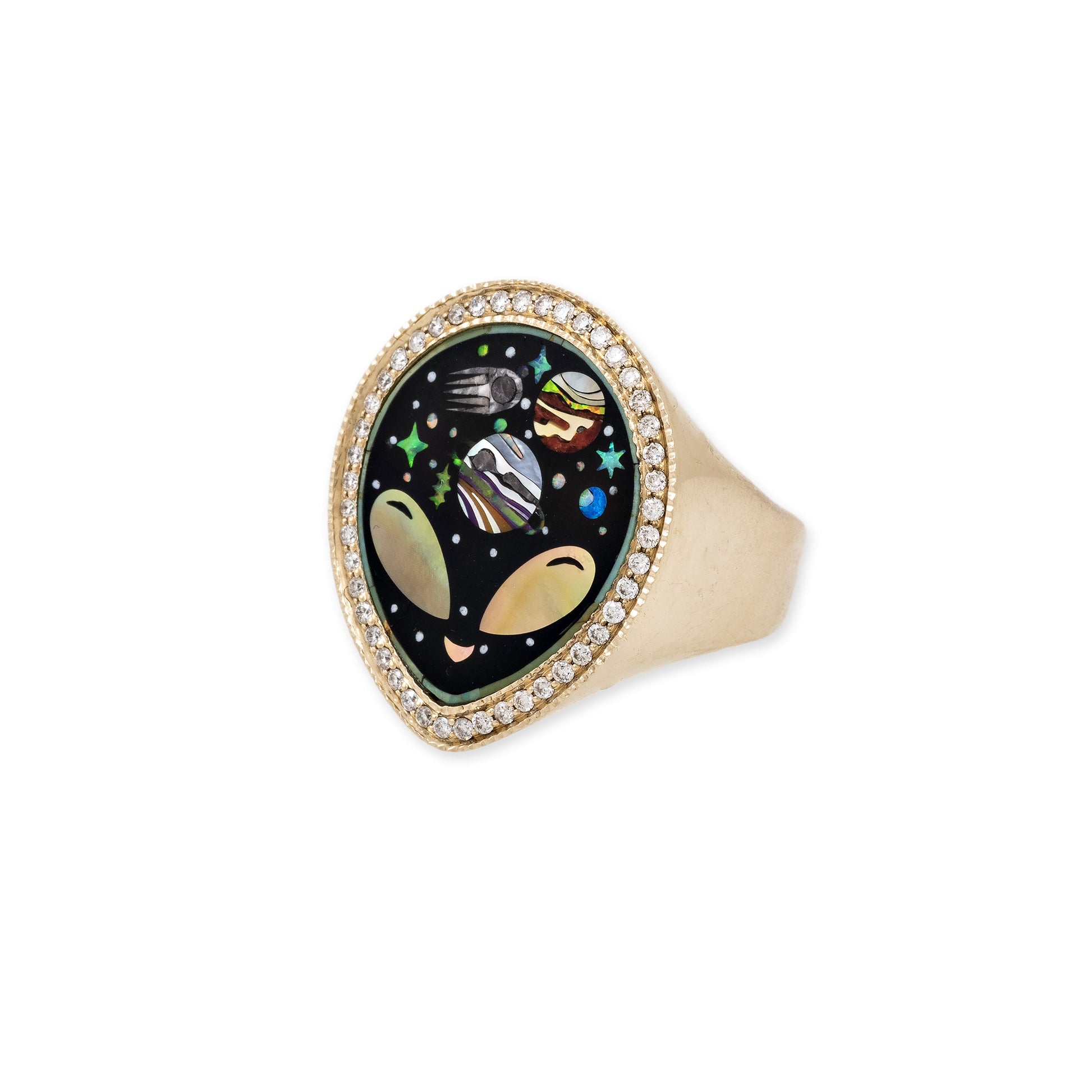 Pave Onyx + Pearl Alien Galaxy Inlay Ring