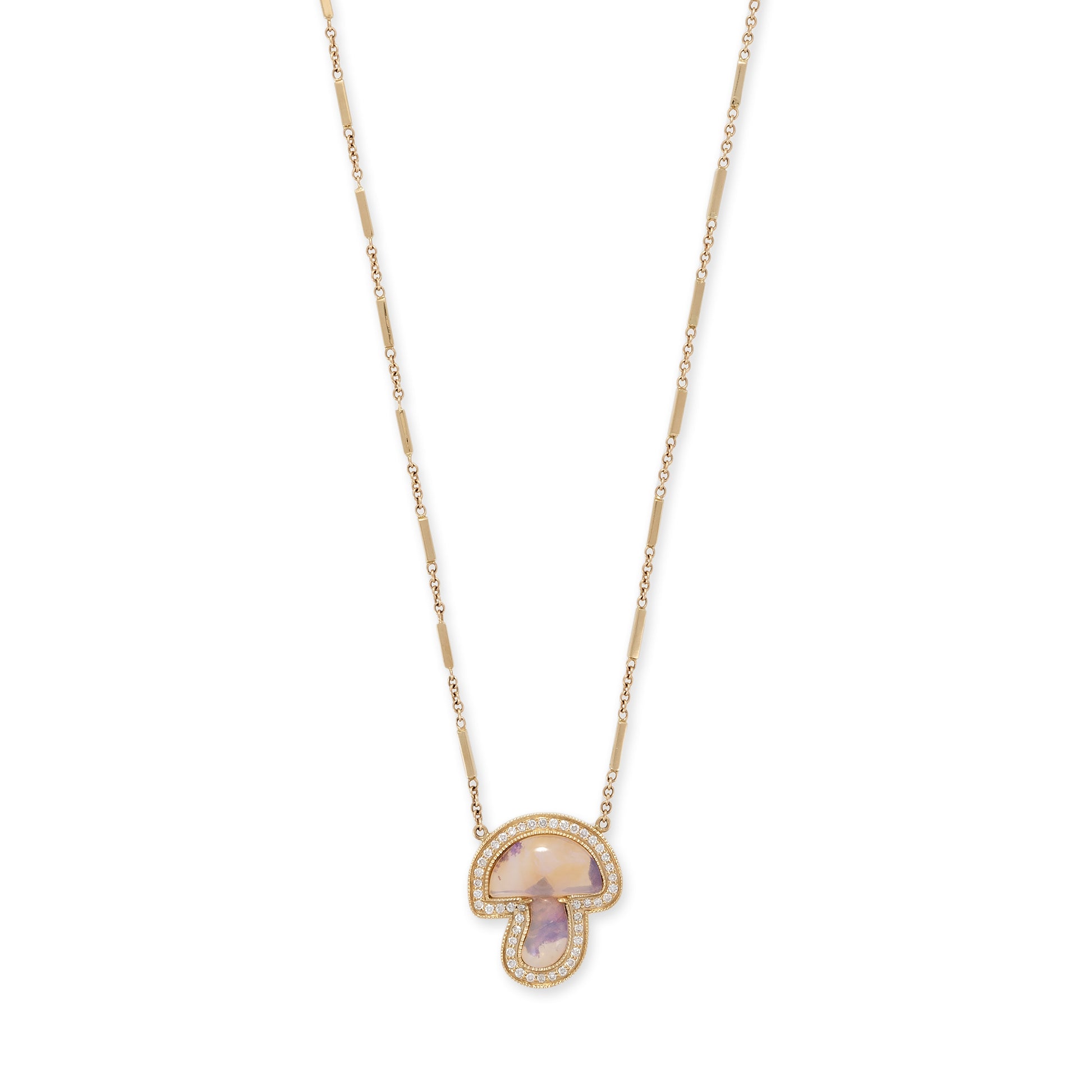 PAVE OPAL MUSHROOM MINI SMOOTH BAR NECKLACE