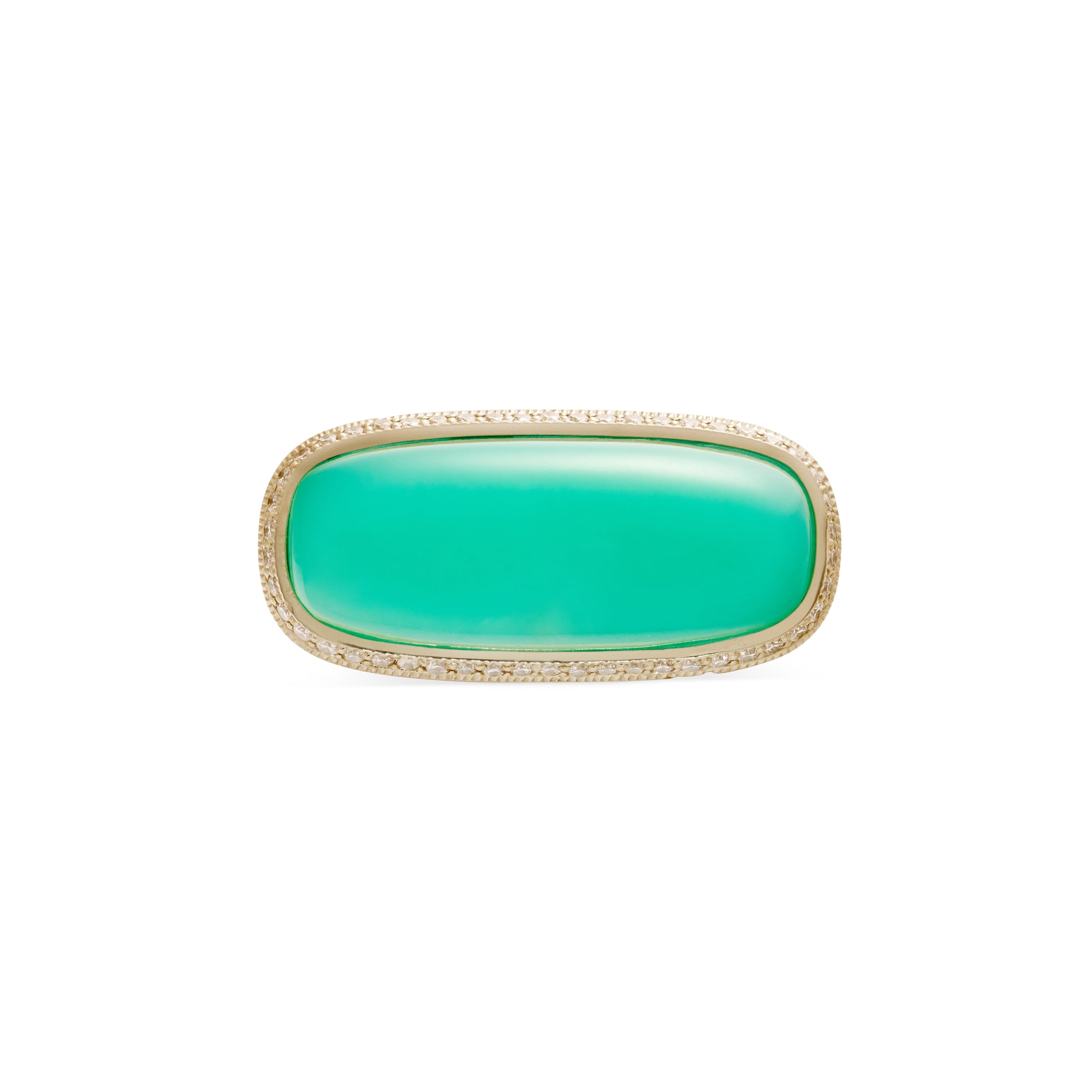 Pave Chrysoprase Rectangle Starburst Sides Ring