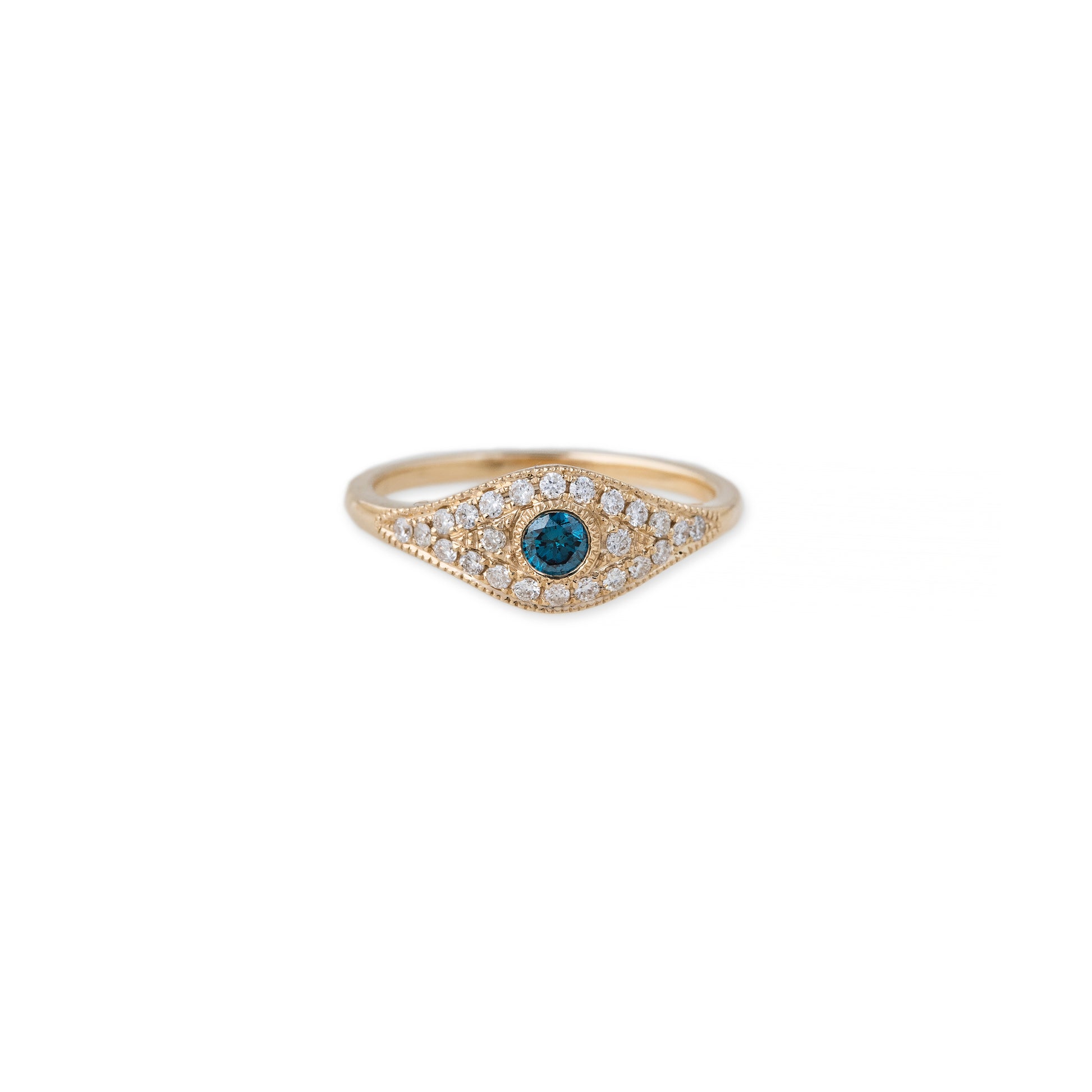 Blue Diamond Center Pave Eye Ring