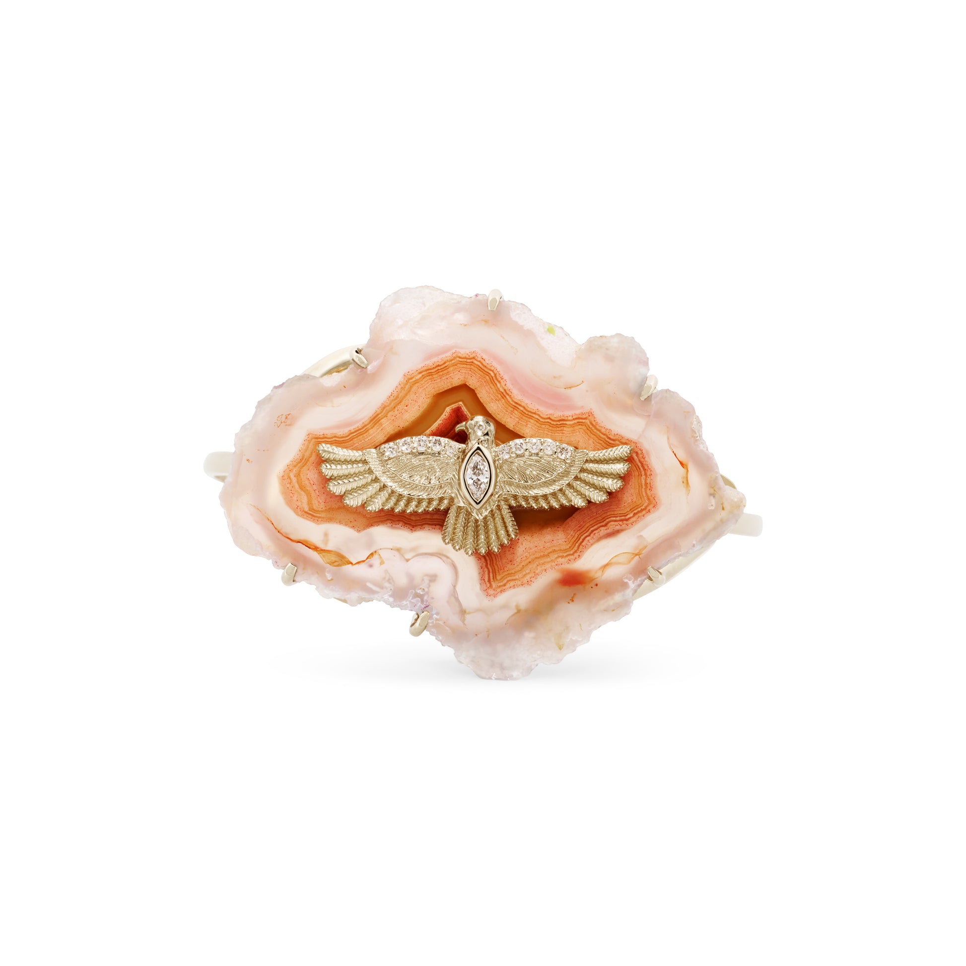 Diamond Thunderbird on Large Agate Slab Cuff Bracelet
