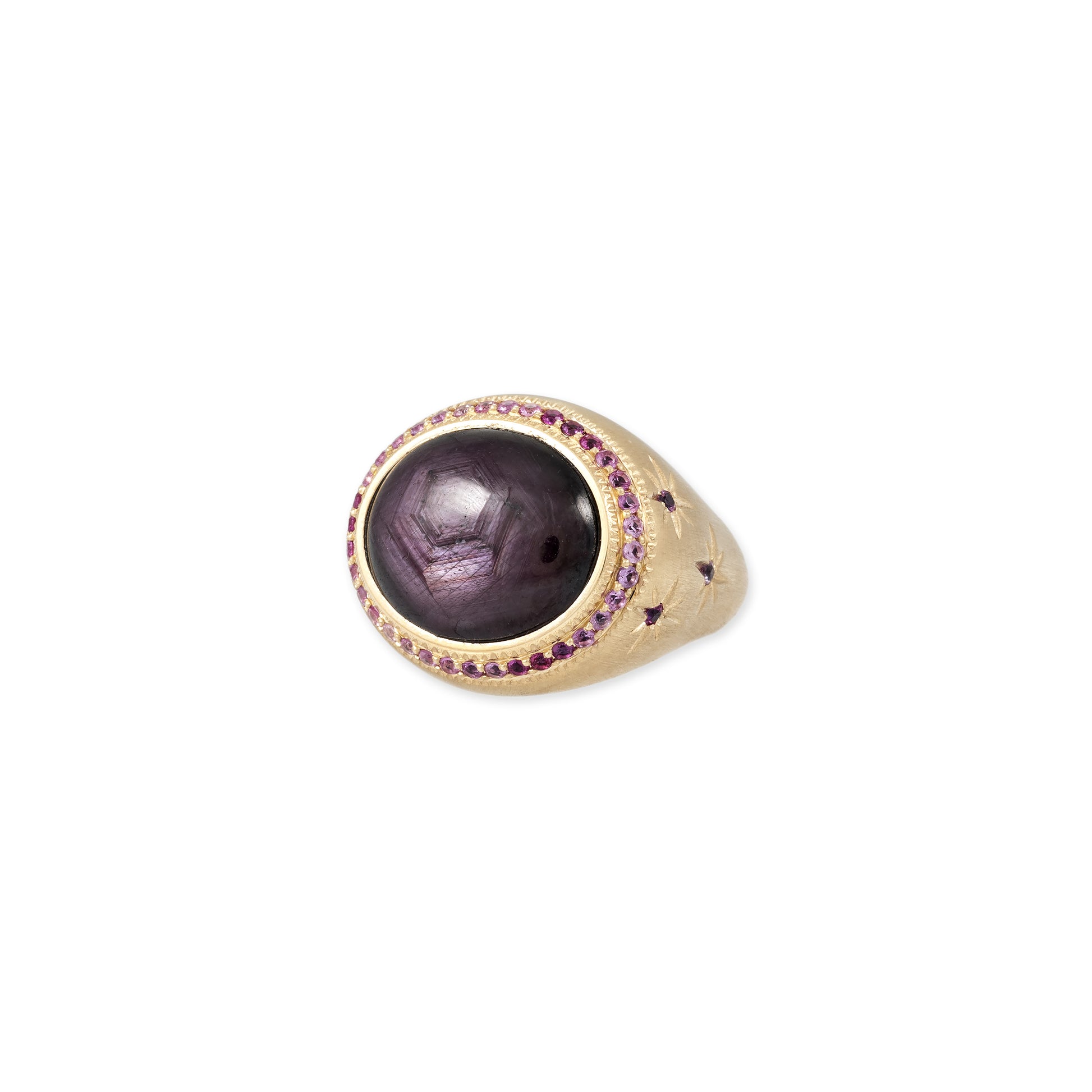 Ombre Sapphire Border + Star Ruby Starburst Ring