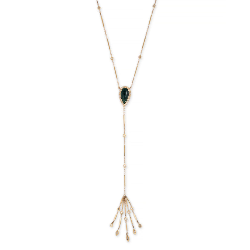 TEAL TOURMALINE SHAKER Y NECKLACE