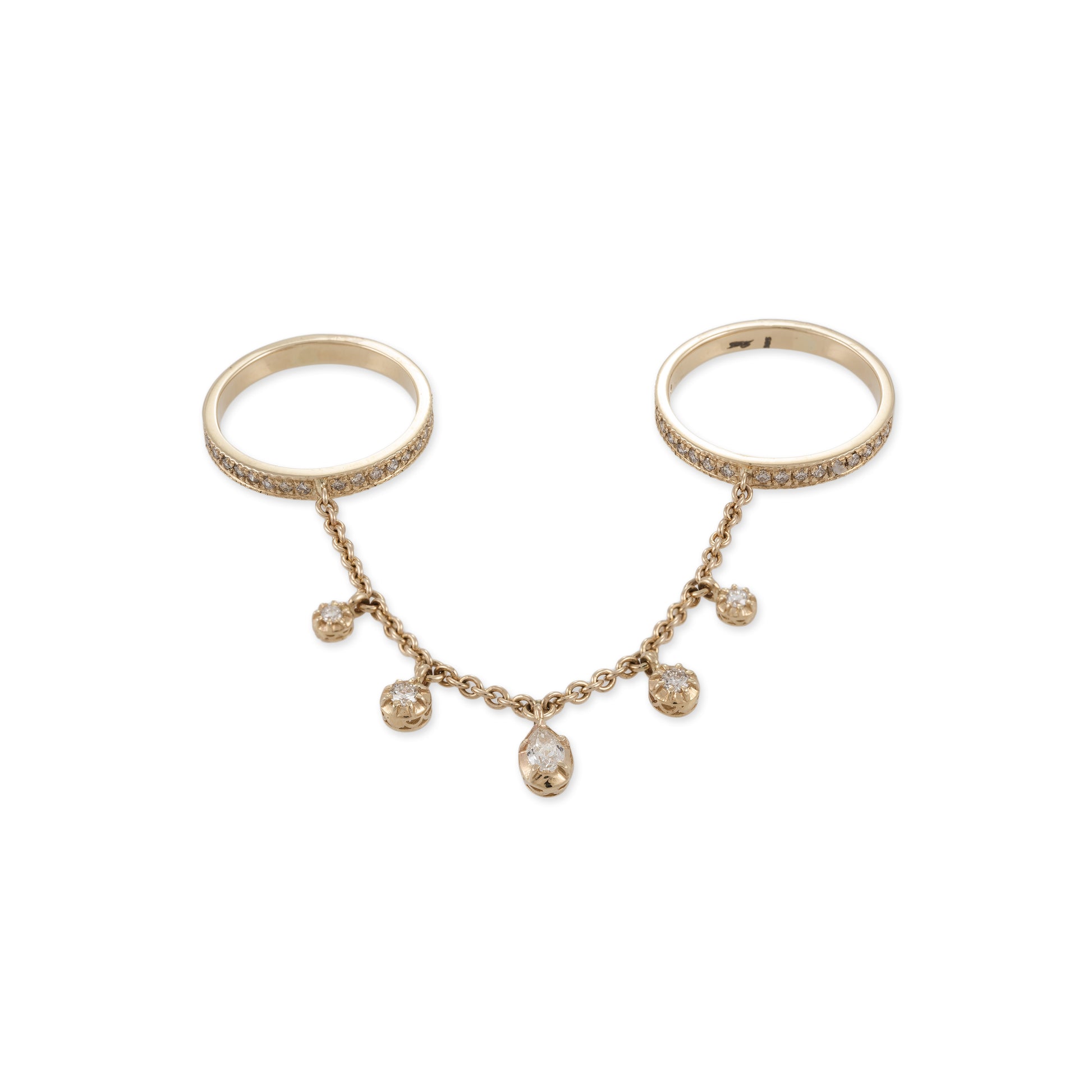 Round + Teardrop Sophia Diamond Chain Connecting Pave Rings