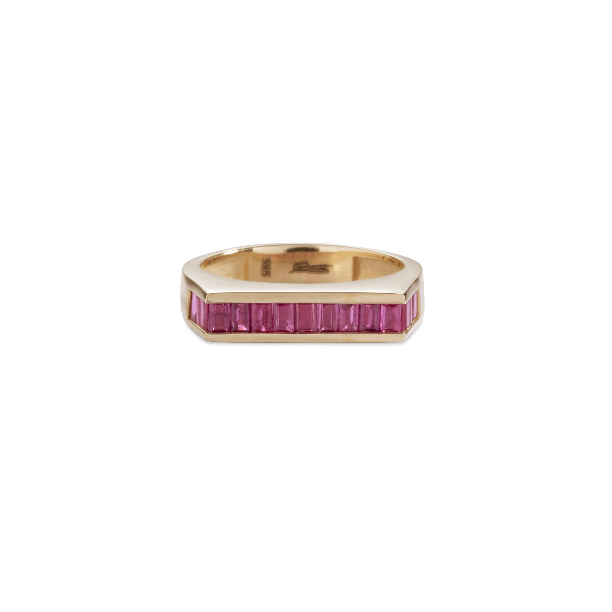 Baguette Ruby Flat Bar Pinky Ring