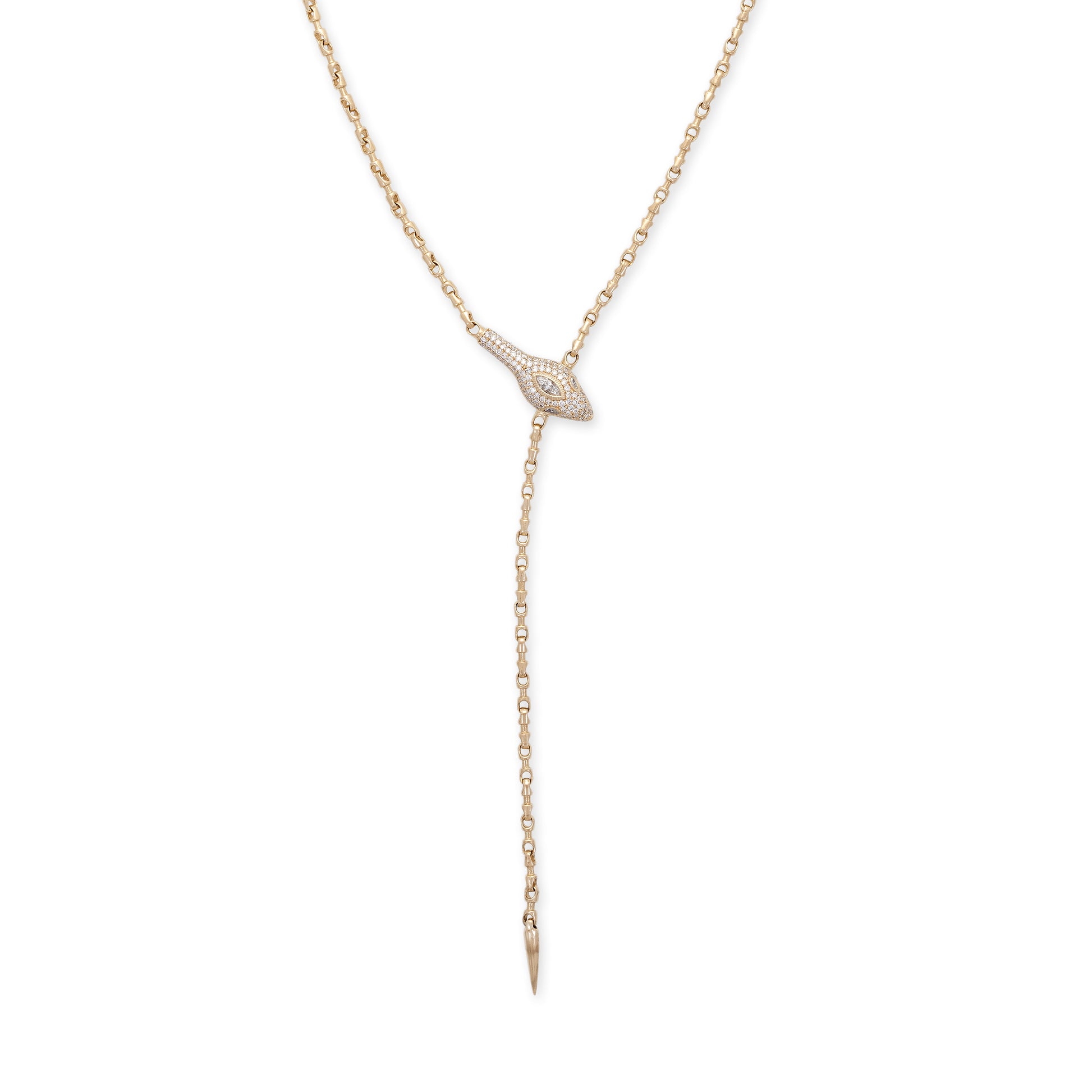 Pave Marquise Diamond Snake Head Rolo Chain Y Necklace