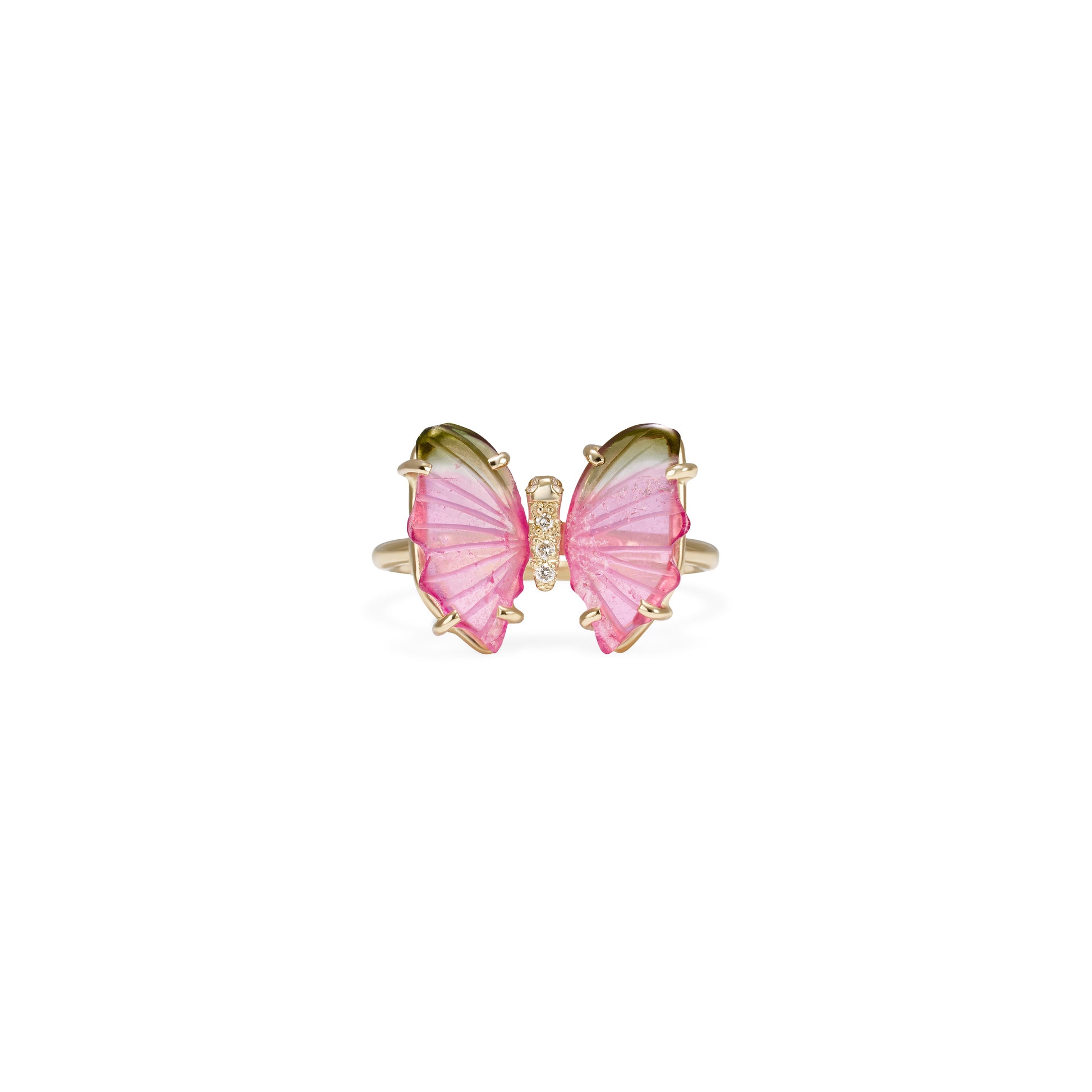 Watermelon Tourmaline Pave Center Butterfly Ring