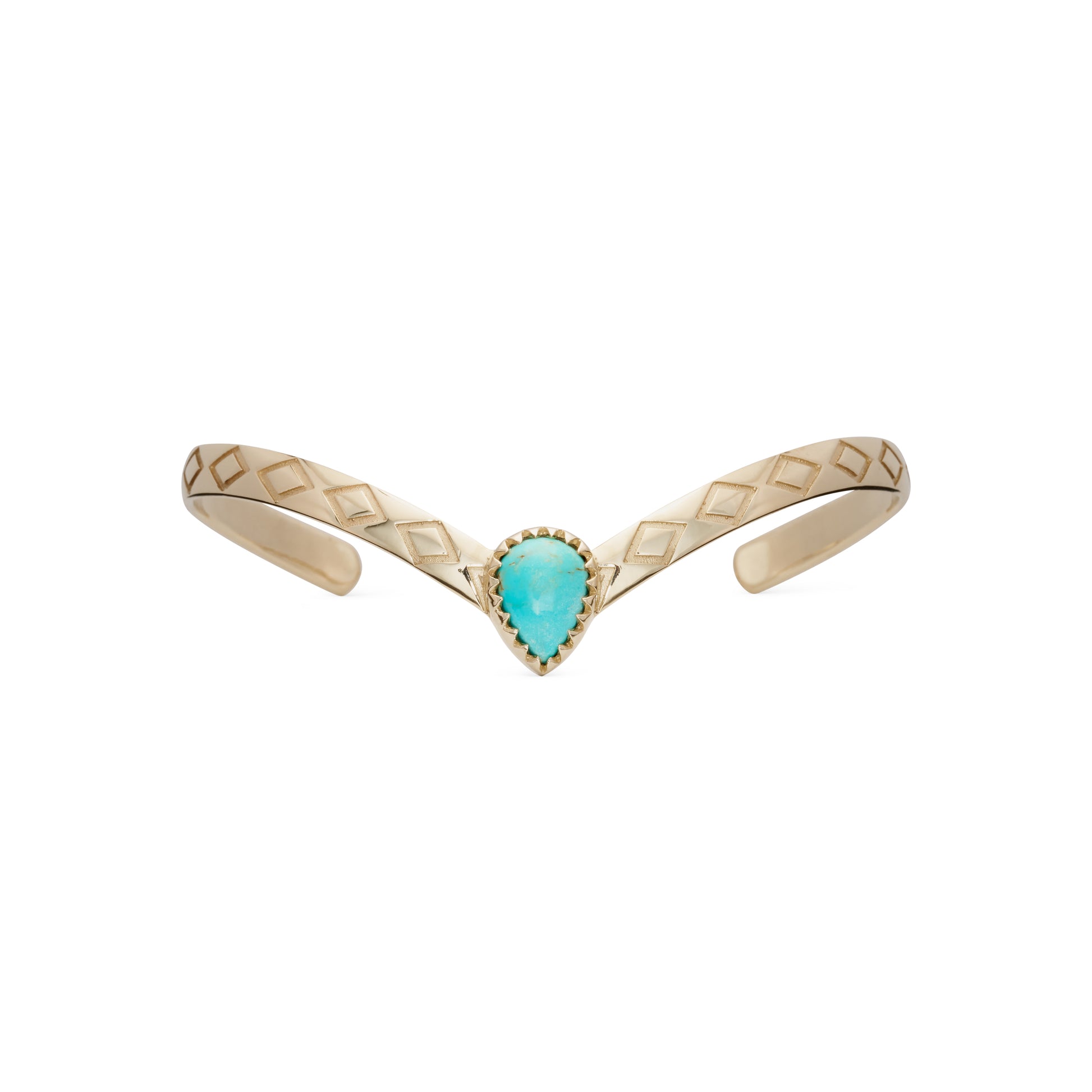 Turquoise Teardrop Center Kite Engraved V Cuff Bracelet