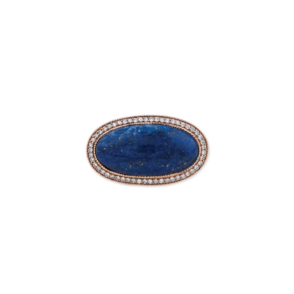 Pave Horizontal Oval Lapis Ring
