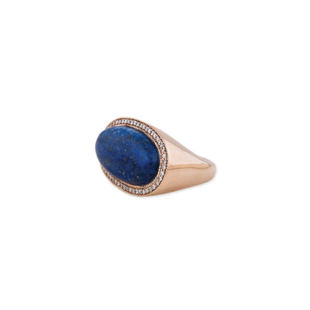Pave Horizontal Oval Lapis Ring