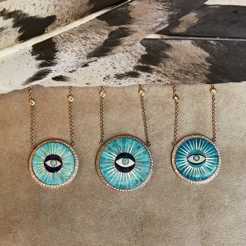 PAVE TURQUOISE INLAY EYE NECKLACE