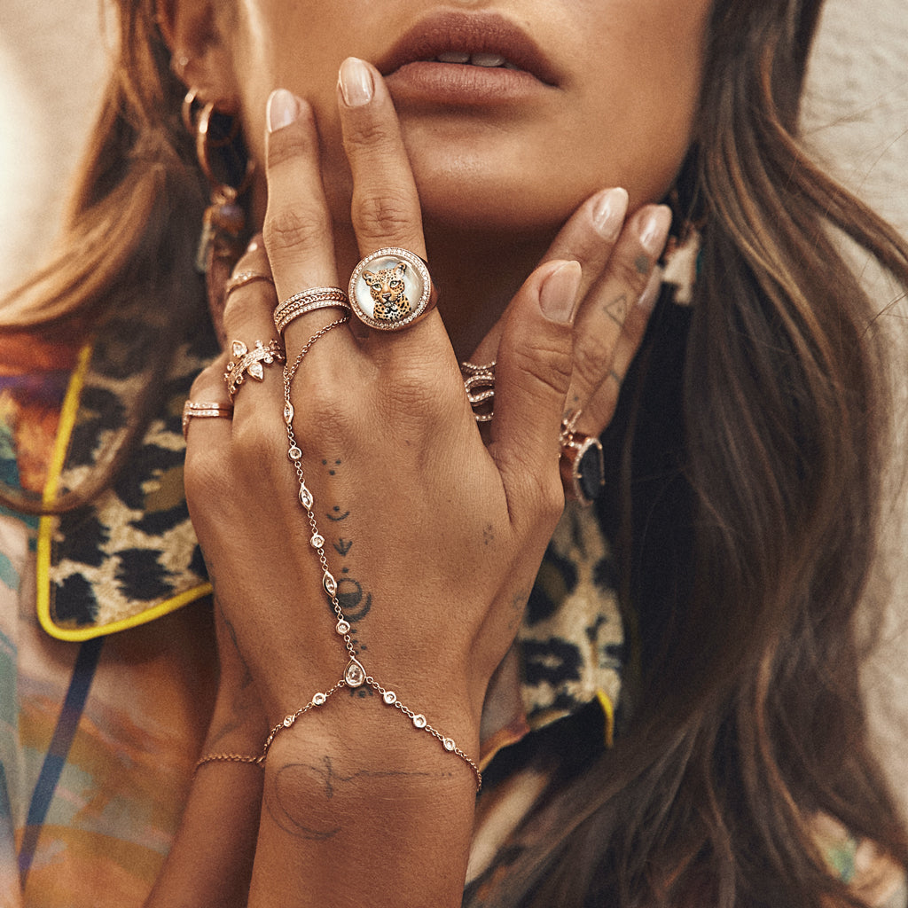 Pave Diamond Cub Mother of Pearl Signet Ring