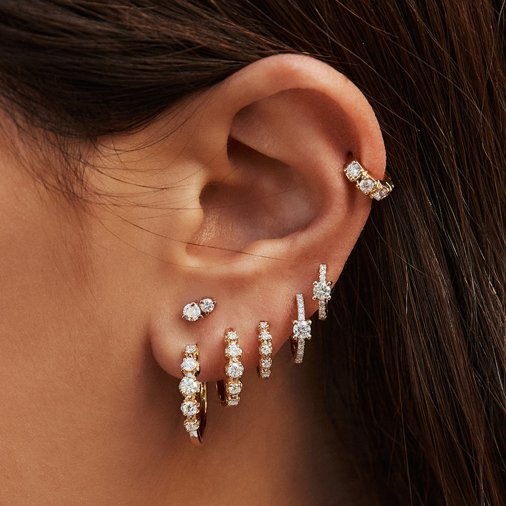 Small Prong Diamond Pave Mini Hoop