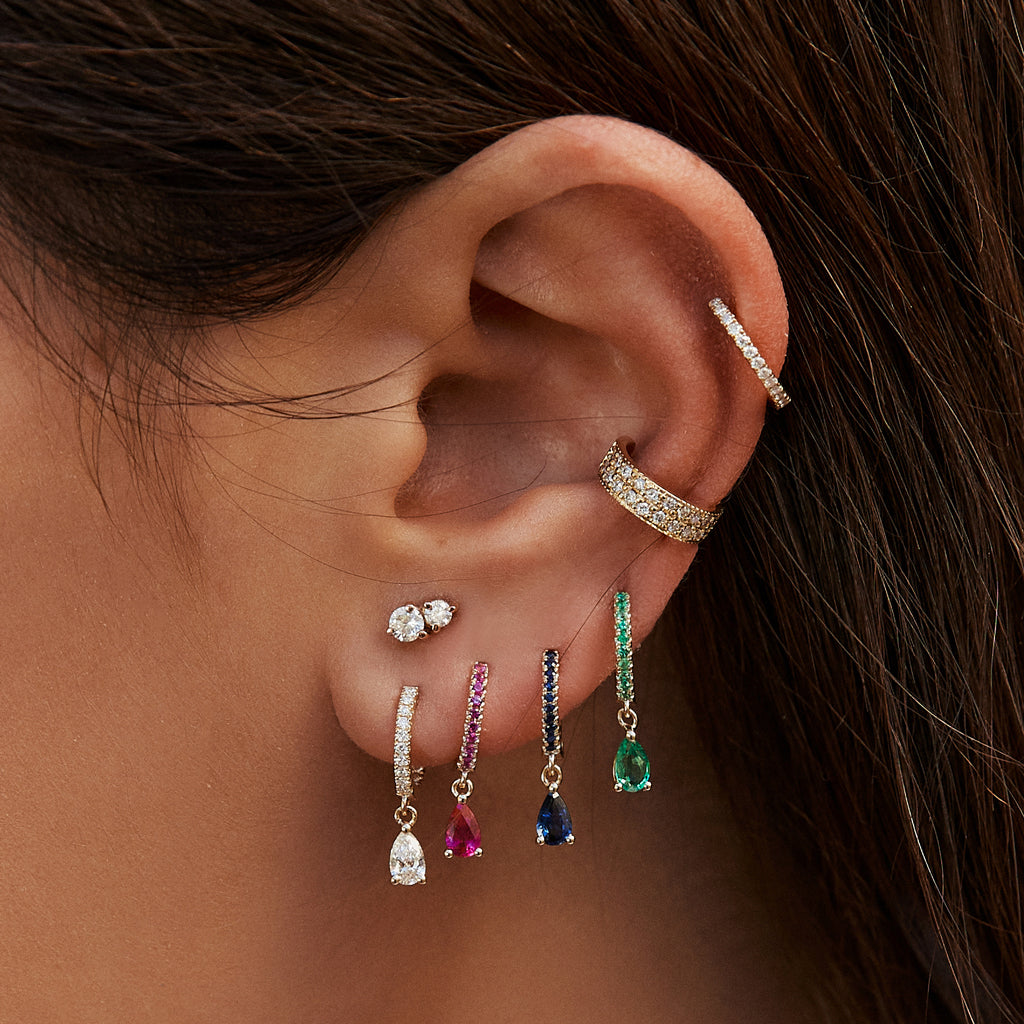 Pave Diamond + Diamond Teardrop Mini Hoop