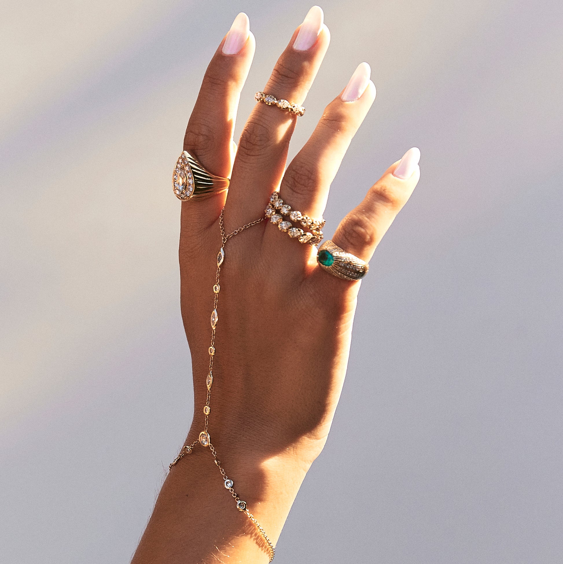 Rose Cut + Marquise Finger Bracelet