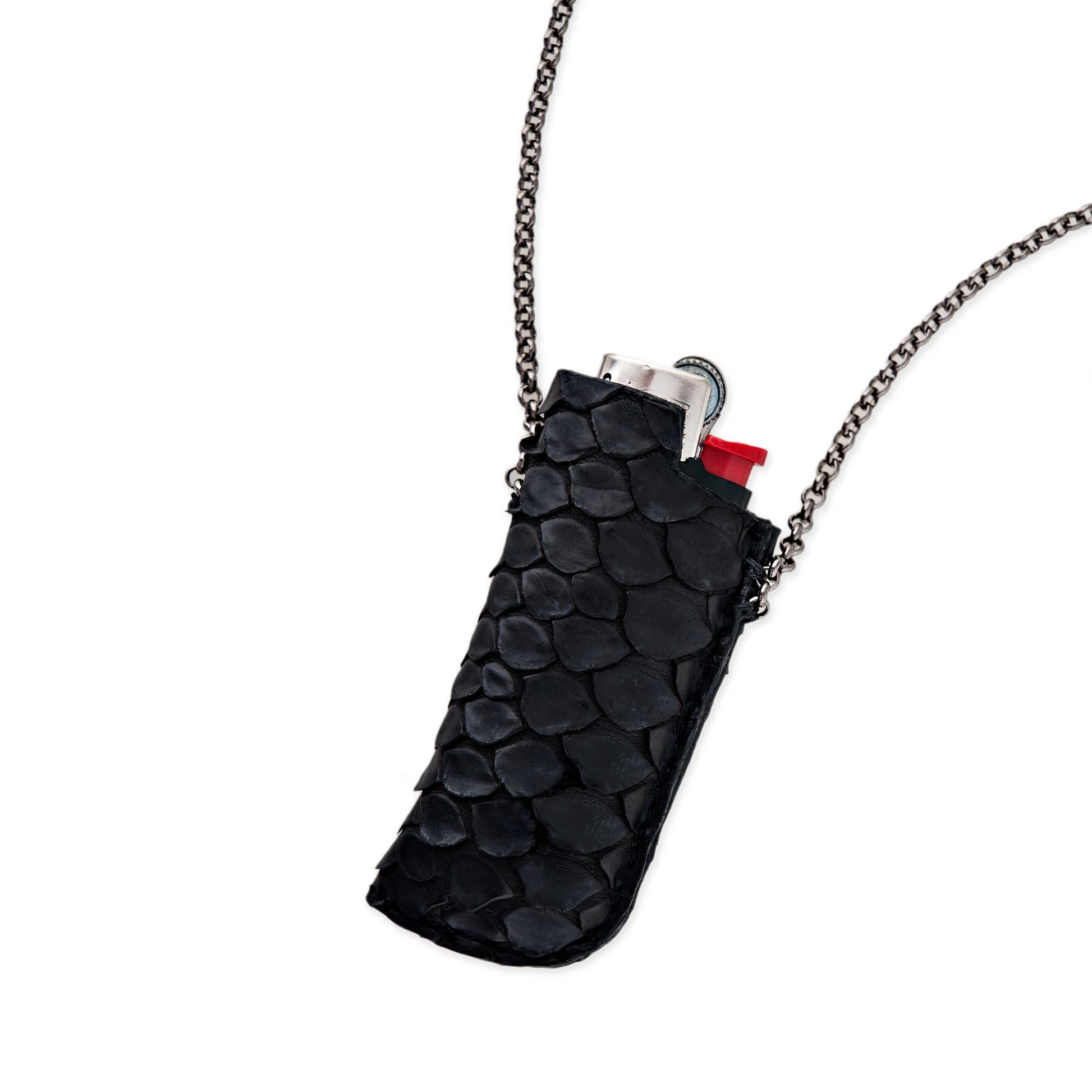 SNAKE SKIN LIGHTER NECKLACE WITH SWEET LEAF CHARM