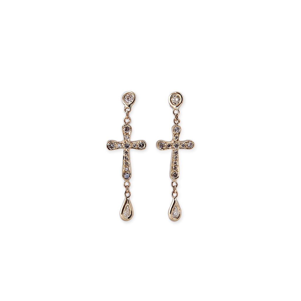 Round + Teardrop Diamond Pave Cross Drop Stud