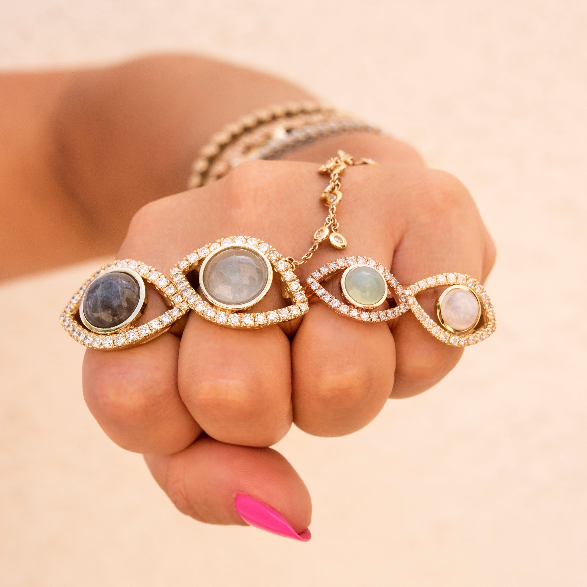 Small Pave Moonstone Center Open Eye Ring