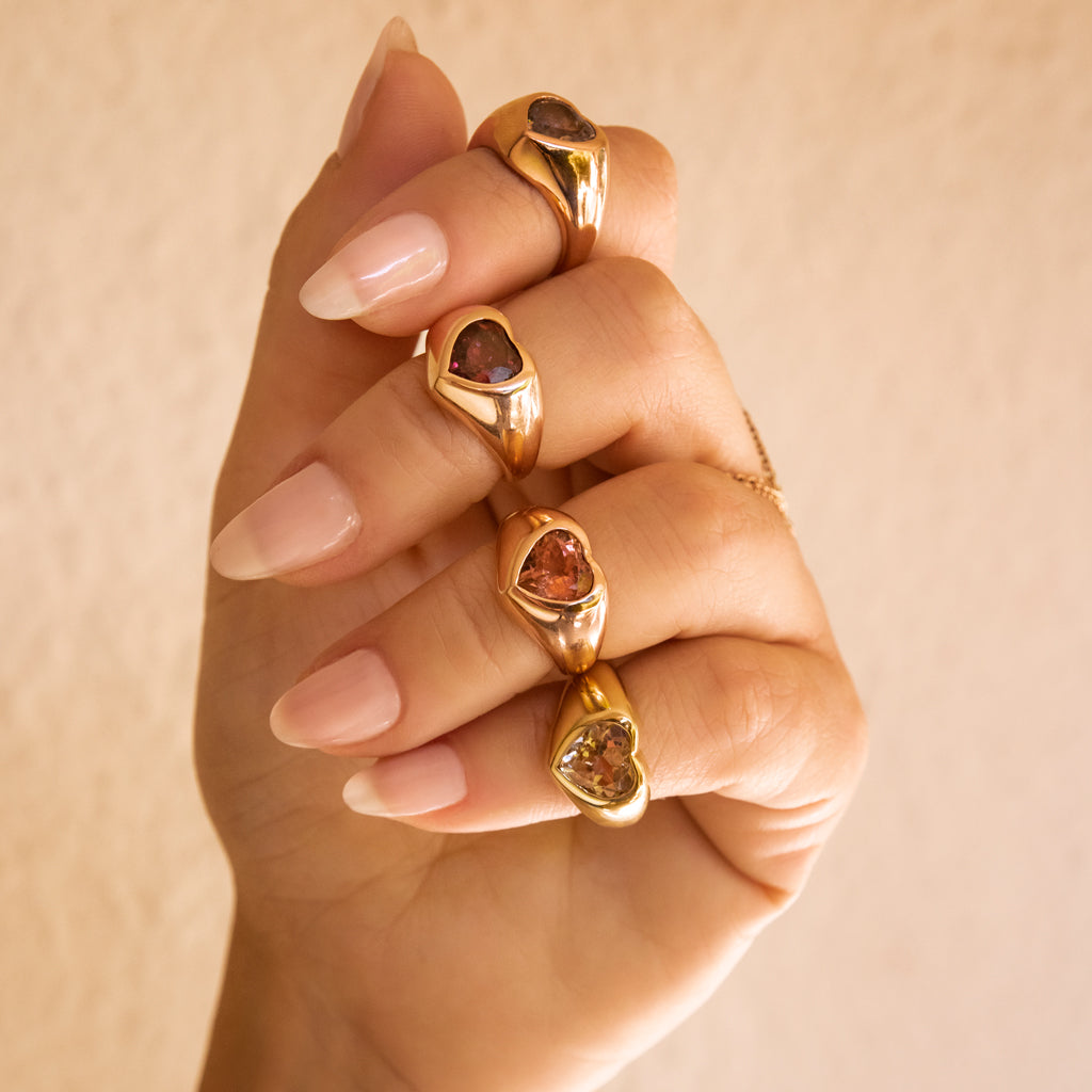Pink Tourmaline Heart Signet Ring