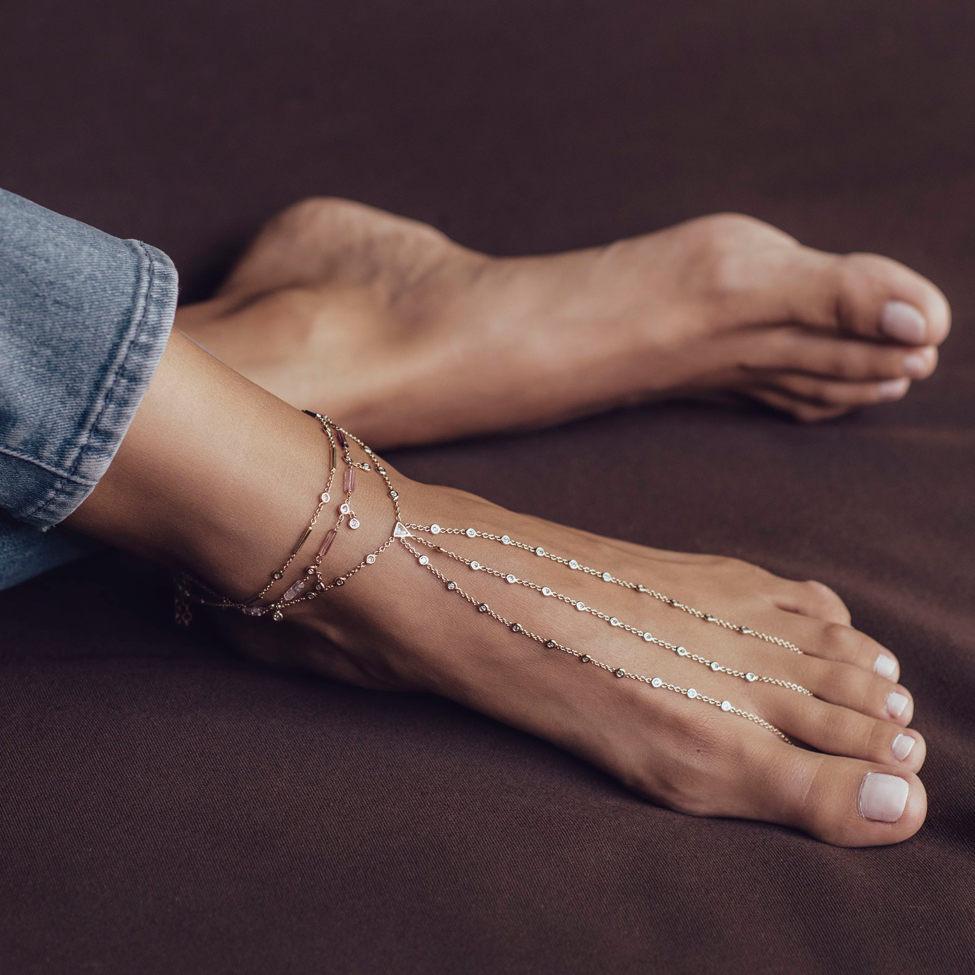 Triple Stem Diamond Trillion Toe Anklet
