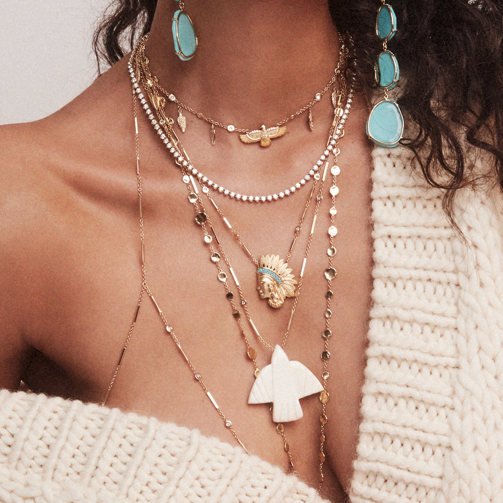 Pavé Marquise Diamond Center Thunderbird + Feather Shaker Necklace