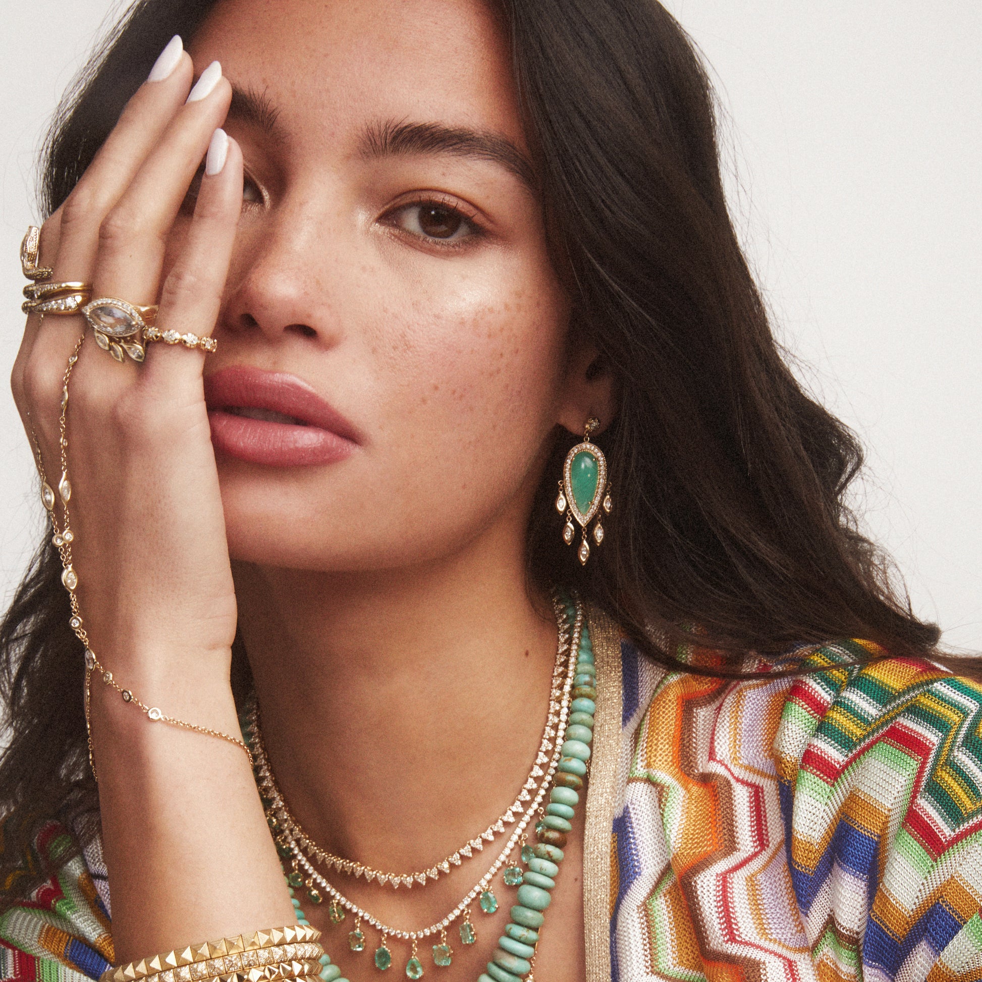 PAVE CHRYSOPRASE TEARDROP + MARQUISE DIAMOND SHAKERS DROP EARRINGS