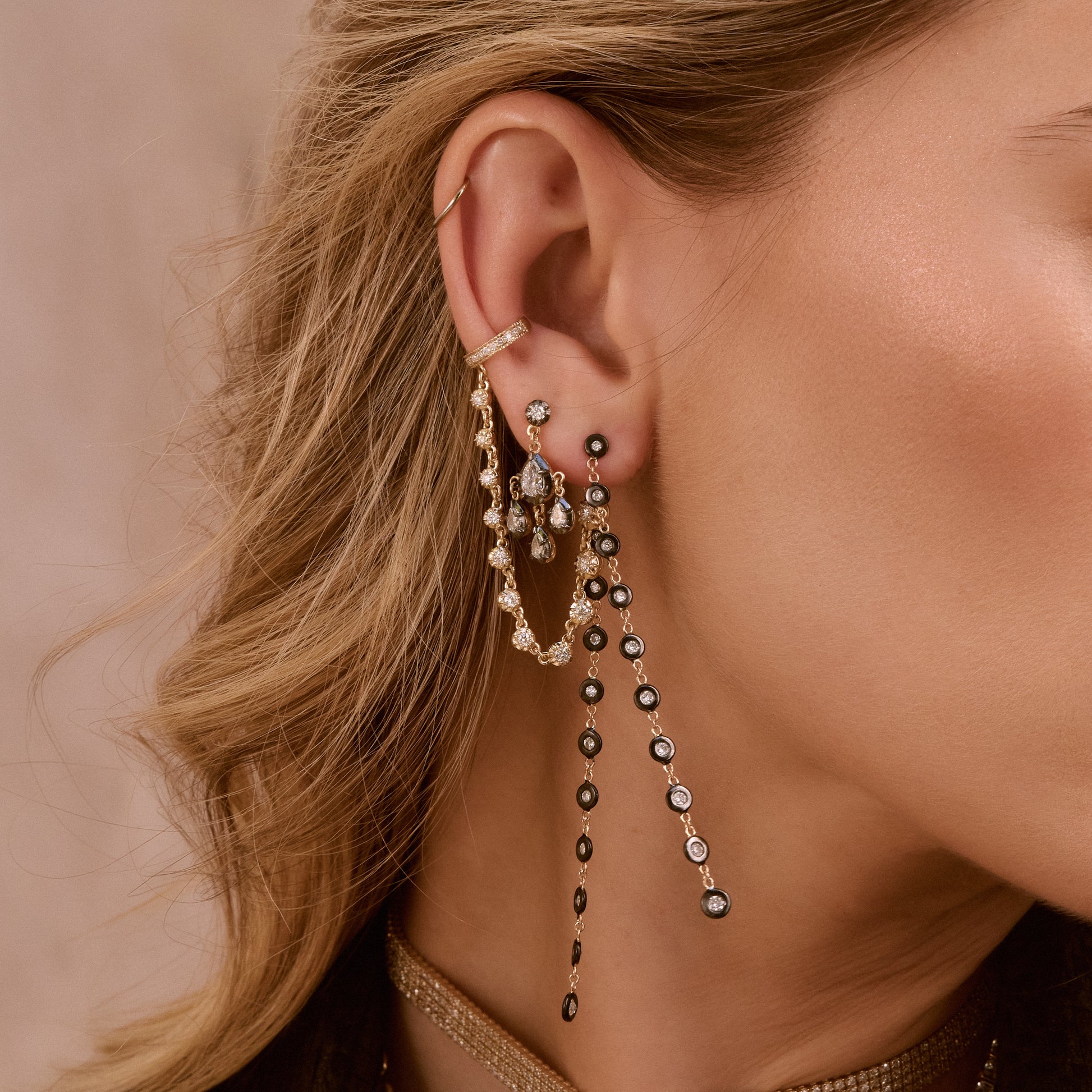 Black Rhodium 10 Diamond Drop Stud Earrings