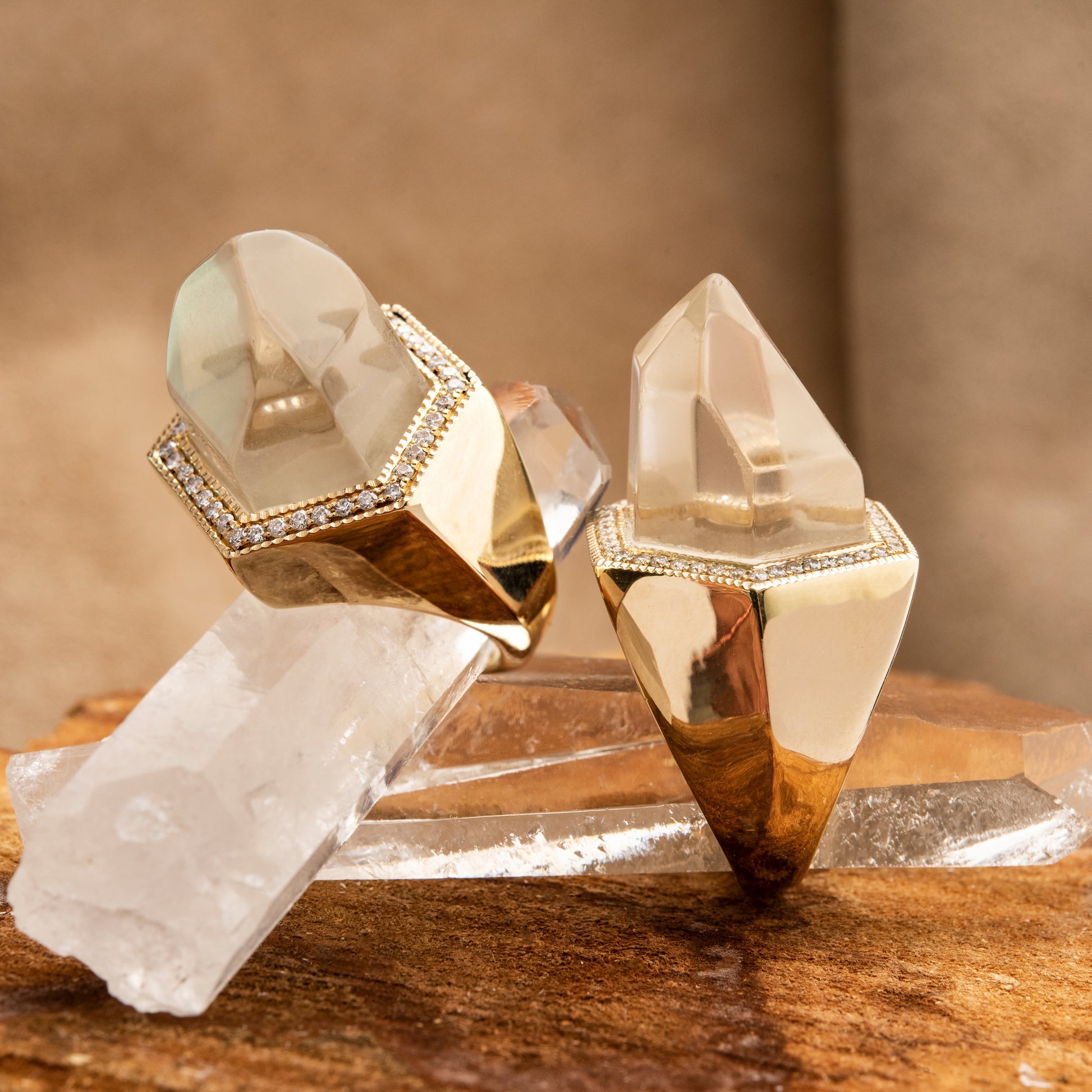 Large Pave Clear Quartz Crystal Ring
