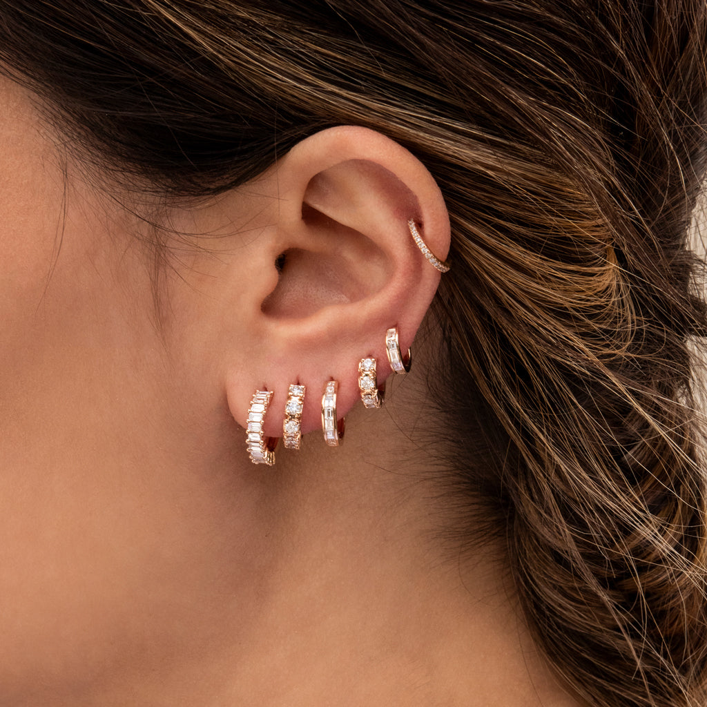 Small 5 Diamond Baguette Mini Hoop