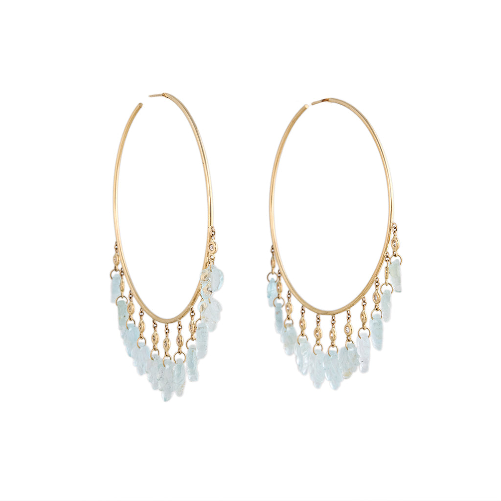 11 Diamond Aquamarine Leaf Shaker Hoops