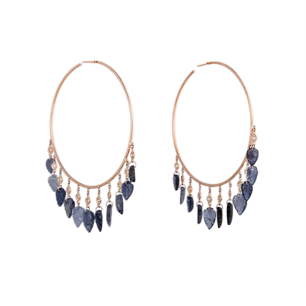 11 DIAMOND IOLITE LEAF SHAKER HOOPS