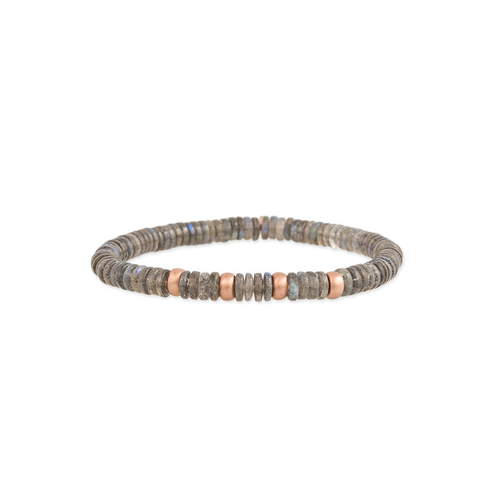 4 Spaced Out Gold Beads + Labradorite Beaded Stretch Bracelet