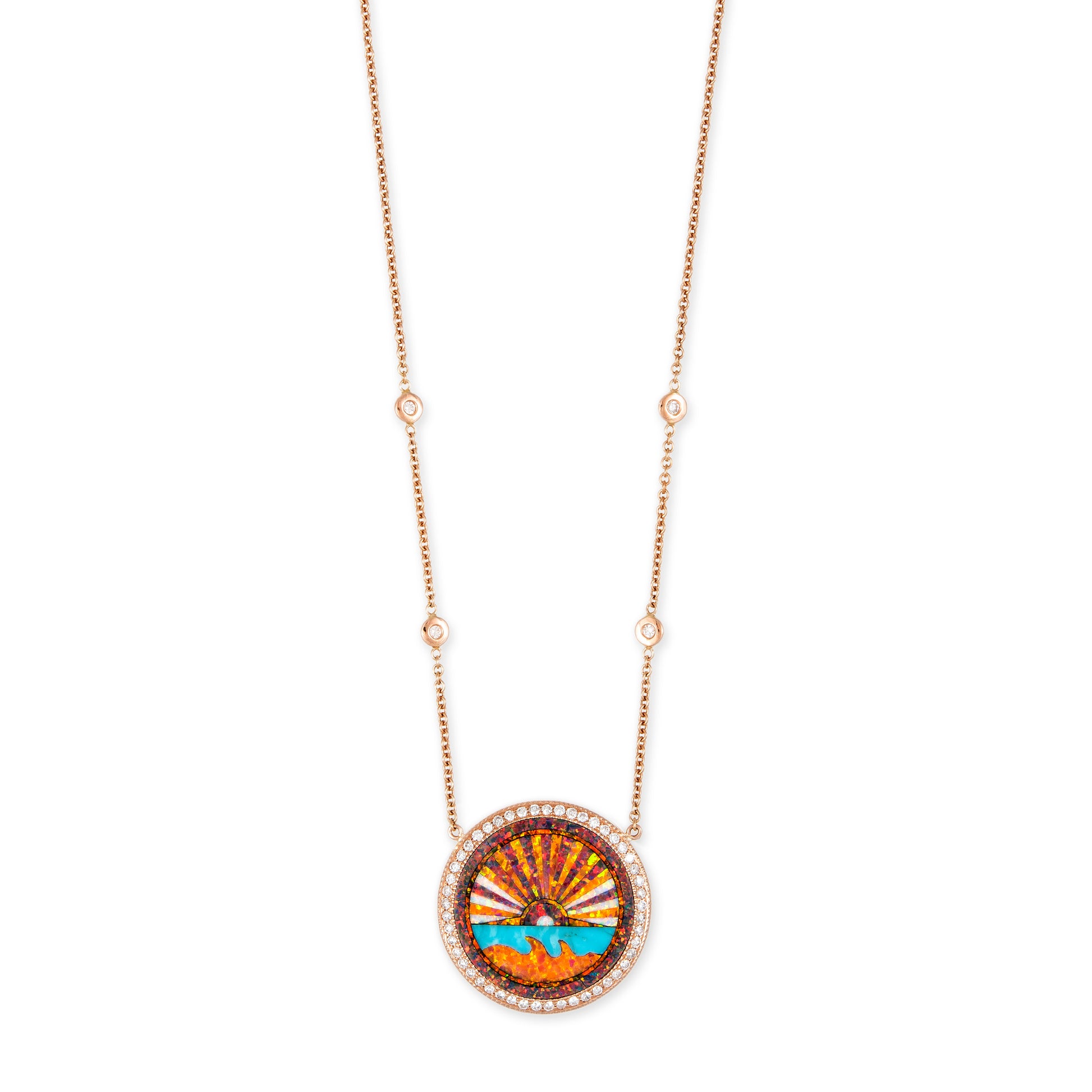 Small Pâvé Diamond Orange Sunshine Inlay Necklace