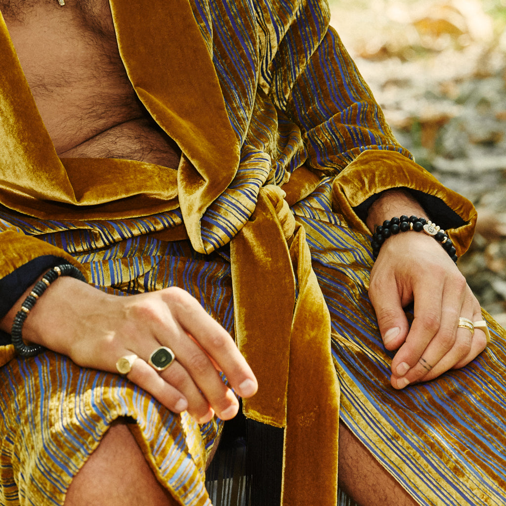 4 Gold Beads + Black Hematite Beaded Stretch Bracelet