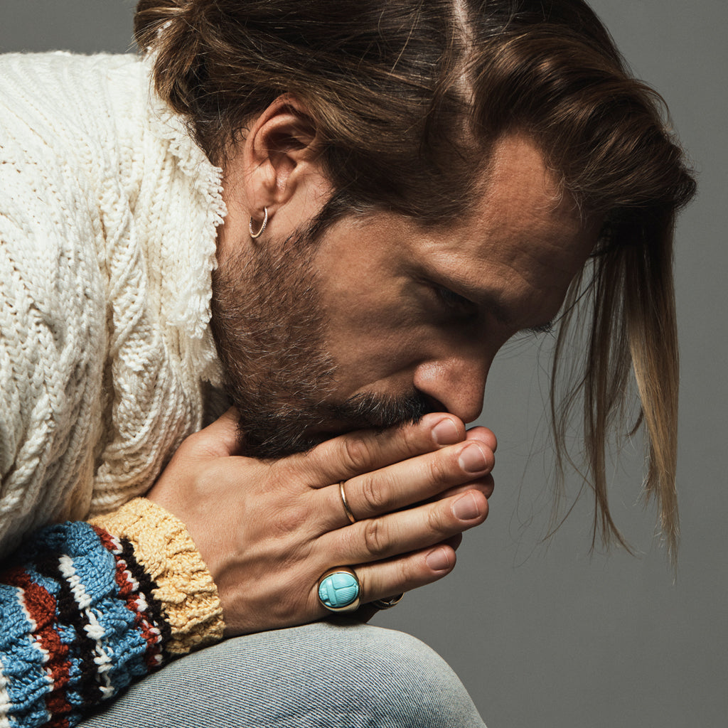 Carved Turquoise Scarab Signet Ring