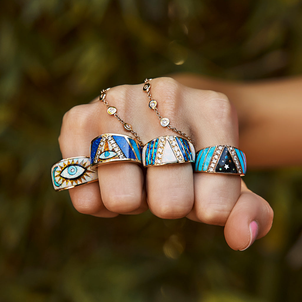 Galaxy Gemstone Chevron Inlay Ring