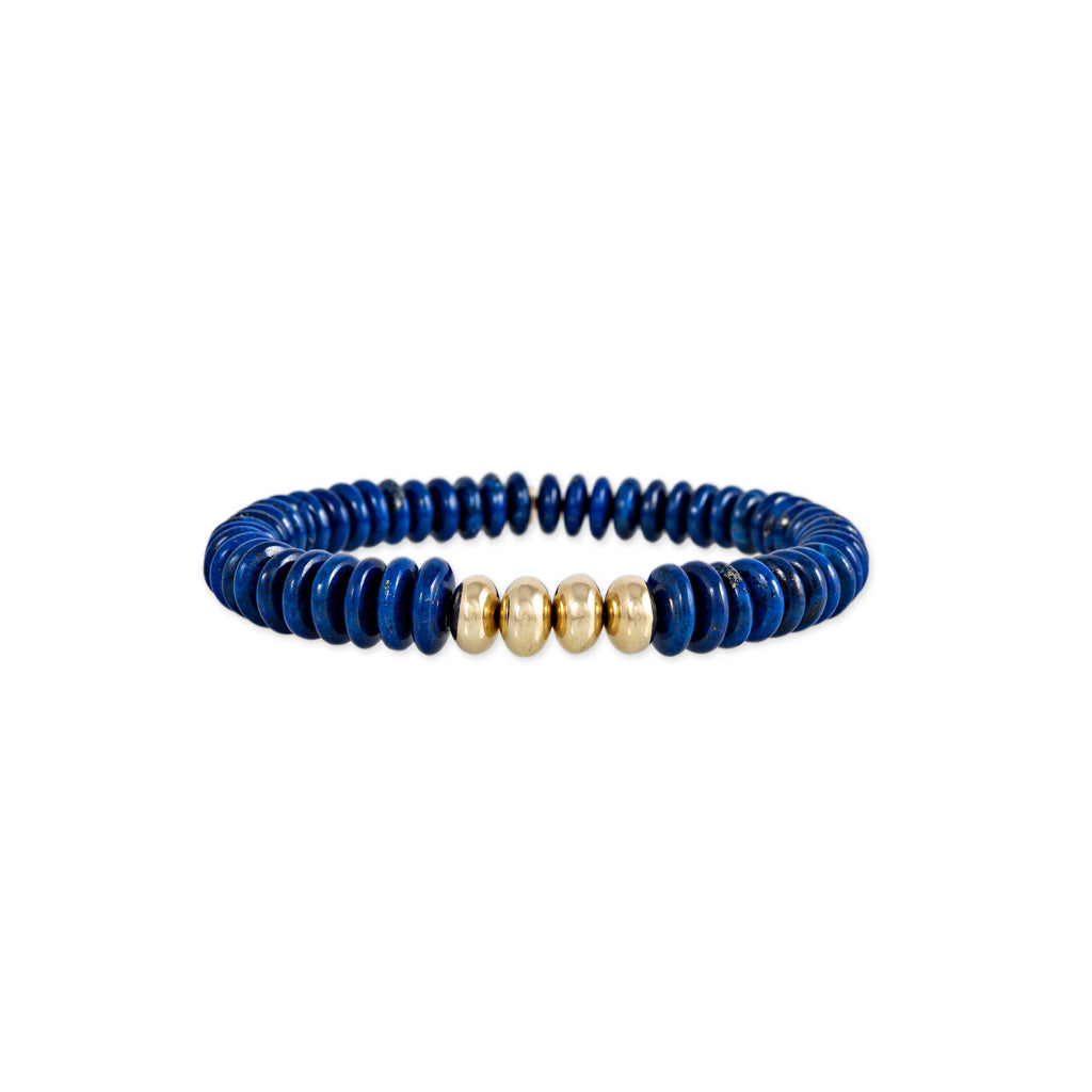 4 Gold Beads + Lapis Beaded Stretch Bracelet