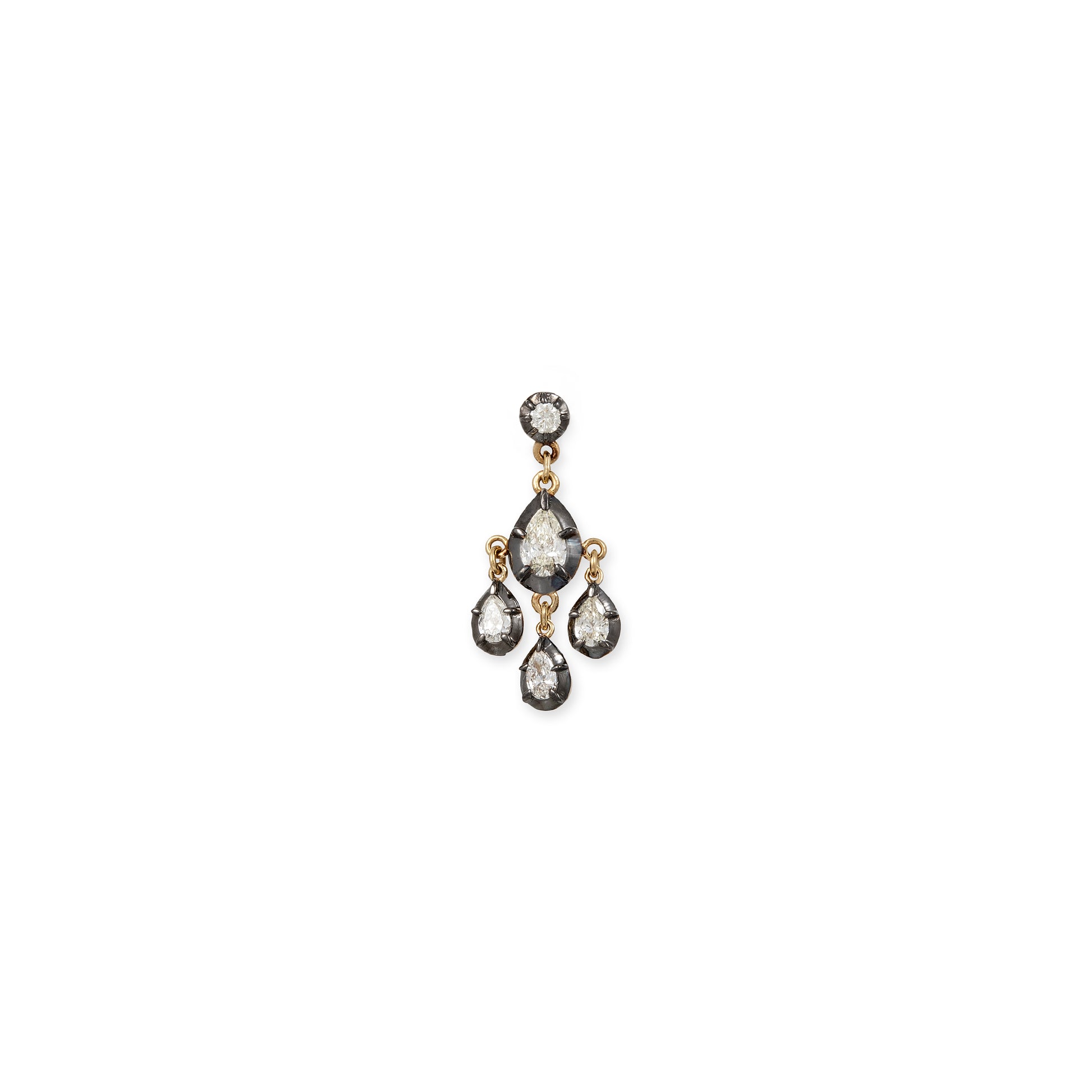BLACK RHODIUM ROUND + 4 GRADUATED TEARDROP SOPHIA DIAMOND SHAKER DROP STUD