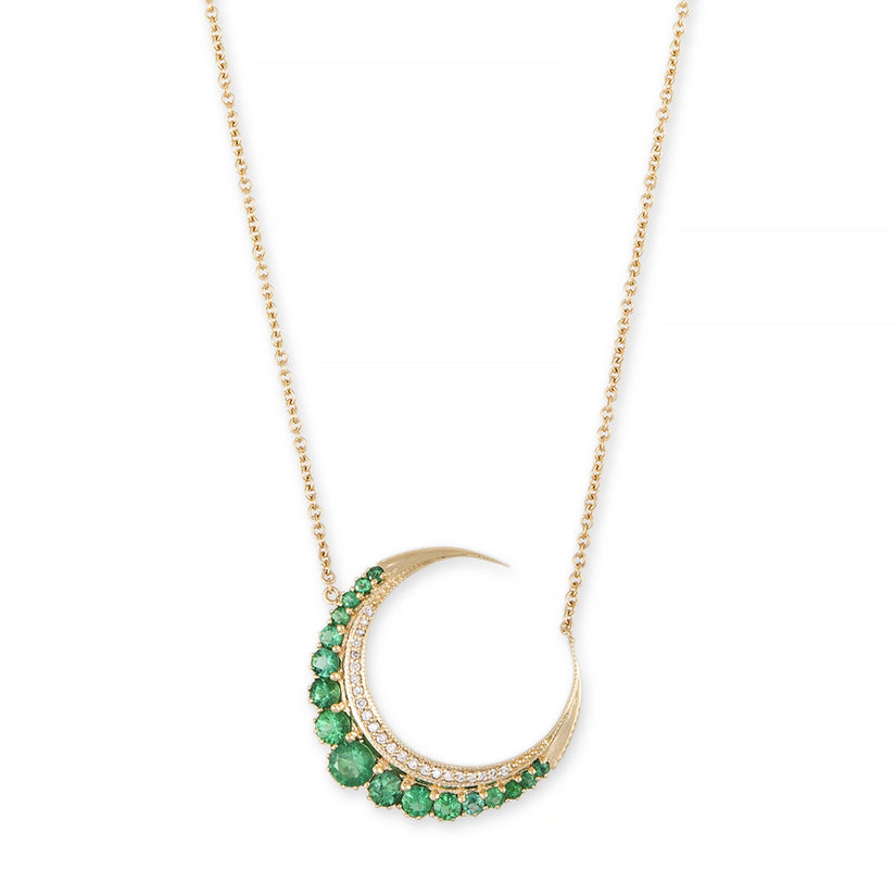 LARGE EMERALD CRESCENT MOON NECKLACE