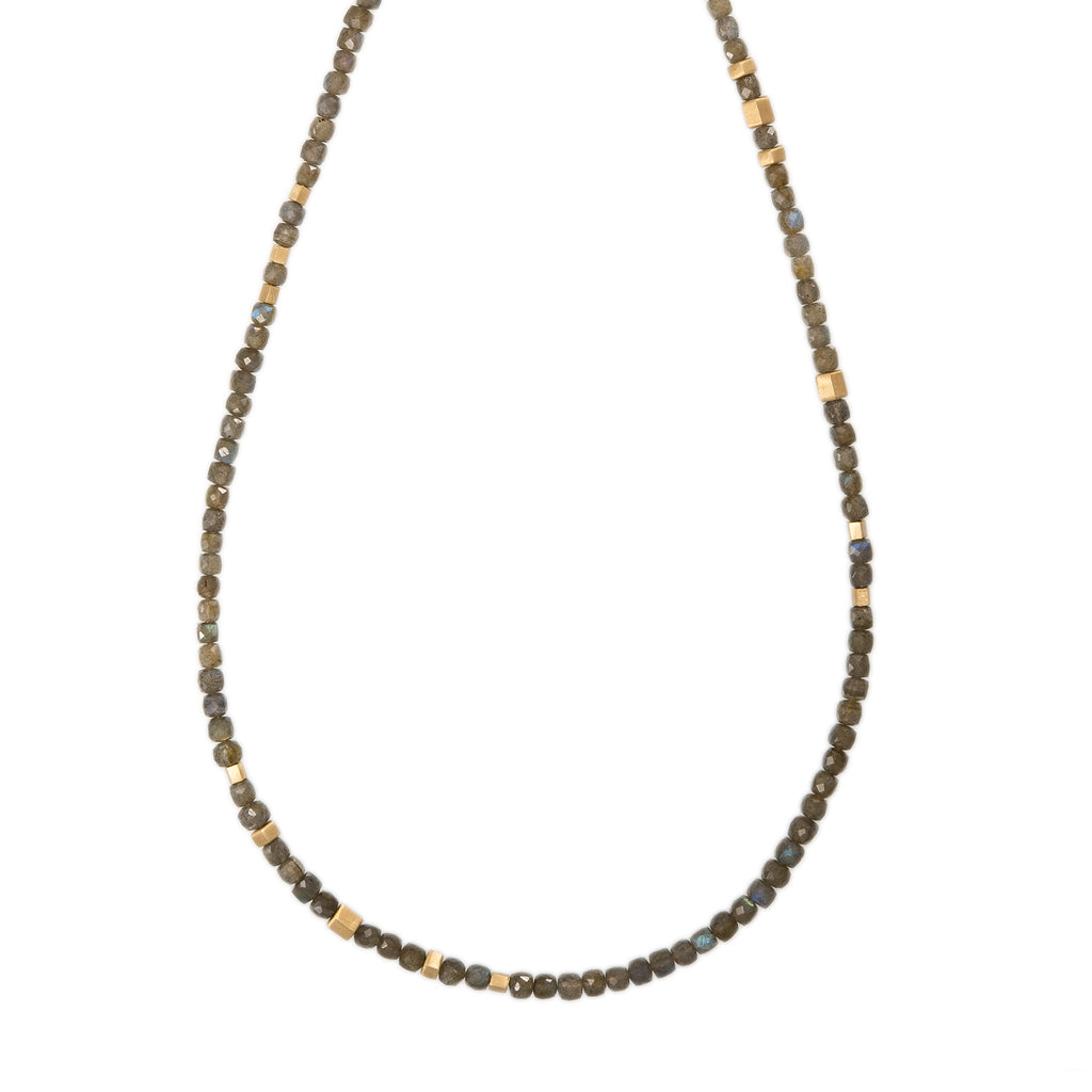 Gold Hexagon Beads + Labradorite Beaded Necklace