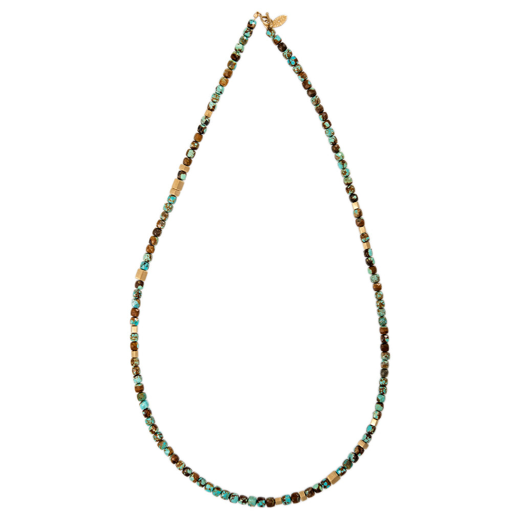 GOLD HEXAGON BEADS + TURQUOISE BEADED NECKLACE