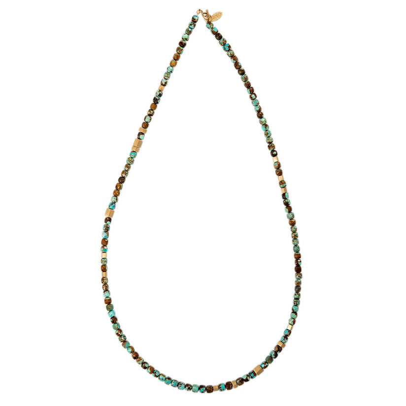 GOLD HEXAGON BEADS + TURQUOISE BEADED NECKLACE