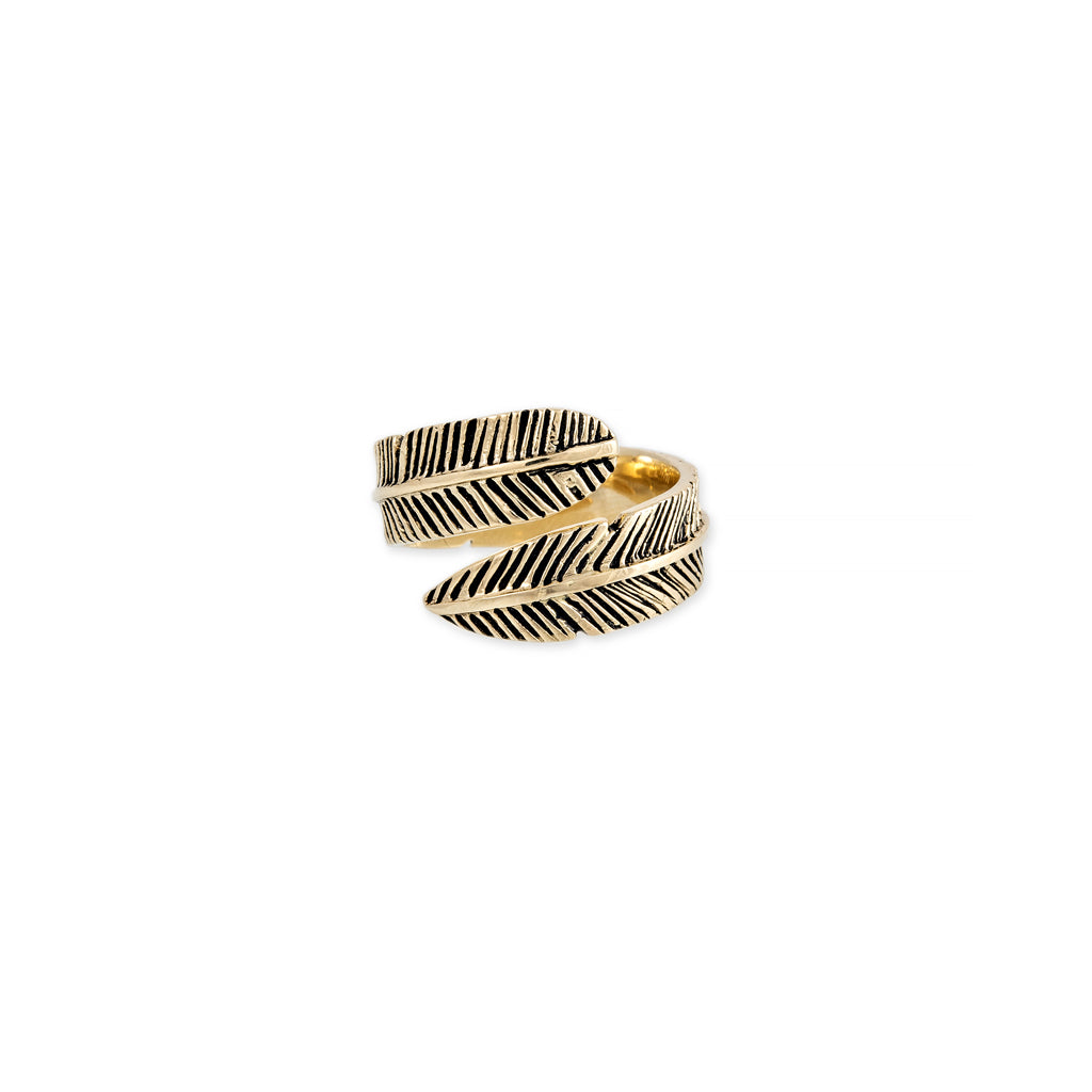 Large Oxidized Feather Wrap Ring