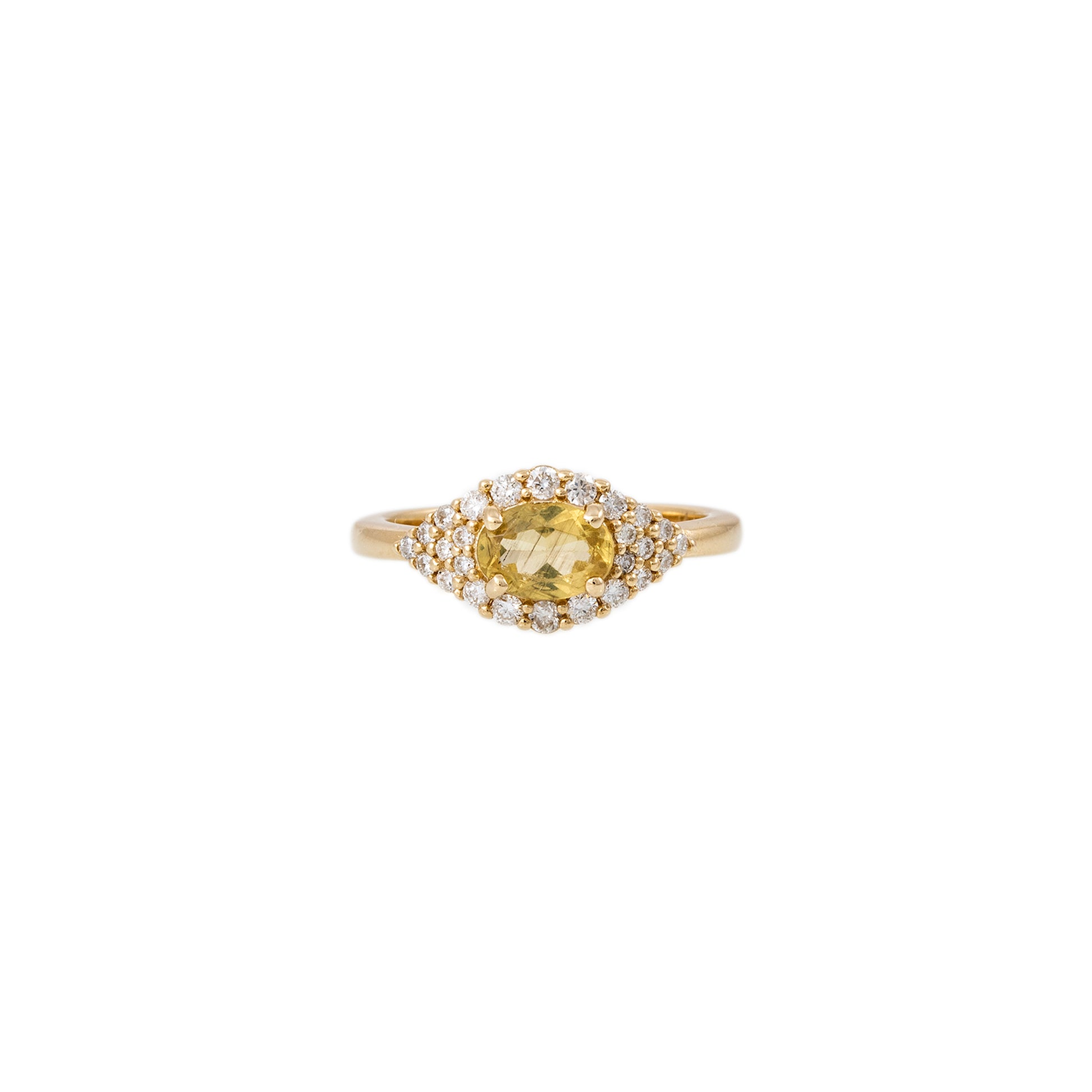 Pave Yellow Tourmaline Center Eye Ring