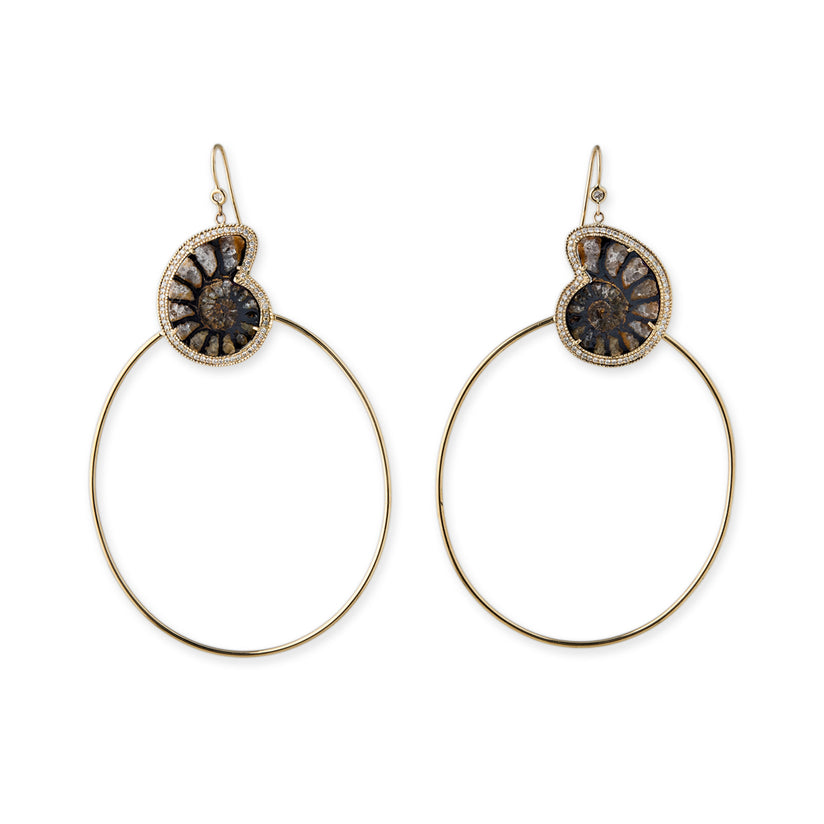 PAVE + AMMONITE FOSSIL HOOPS