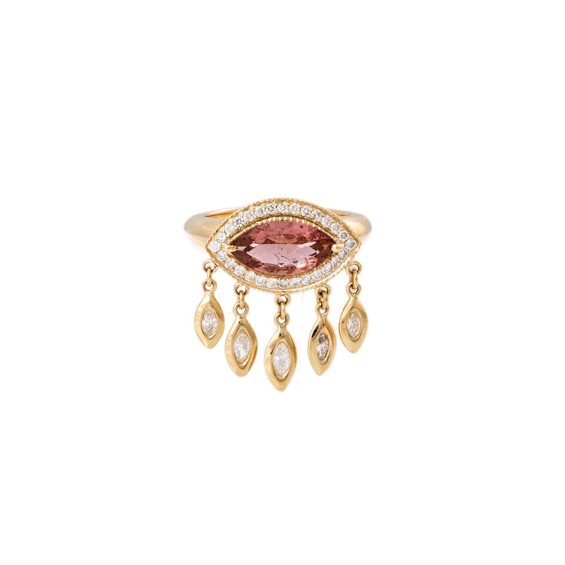 Pave Pink Tourmaline Eye + Marquise Diamond Shaker Ring