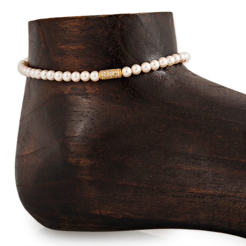 PAVE TUBE BEAD PEARL BEADED ANKLET